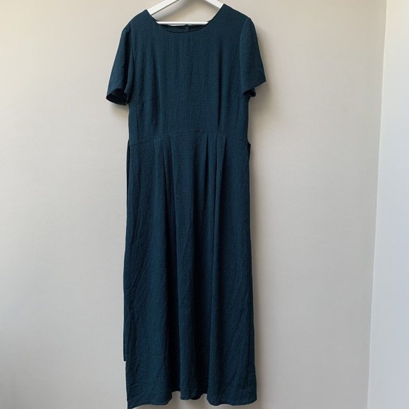 Vintage Monsoon Maxi Dress Fits UK 14 Green Blue Check Plaid Button Up 90s - Picture 2 of 12